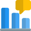 Bar chart report discussed with peer, speech bubble logotype icon