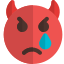 Devil face with horns emoji crying with tears icon