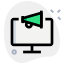 Computer broadcasting message online with megaphone logotype icon