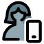 Single female user using web messenger on a smartphone icon