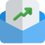 Line chart report send in mail post in an office envelope icon