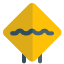 Rough road ahead with multiple bumps traffic board icon