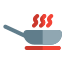 Frying pan with for saute the cooking items icon