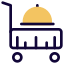 Food serving at hotel trolley with dome lid icon