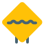 Rough road ahead with multiple bumps traffic board icon