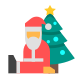 크리스마스 트리 아래 산타가 앉아 있다 icon