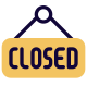 Closed restaurant sign board hanging at door icon
