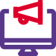 All in one pc broadcasting message online with megaphone logotype icon