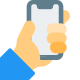 Wide notch on mobile phone in hands icon