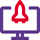 Powerhouse computer with rocket speed isolated on a white background icon