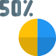 Fifty percent of pie chart isolated on white background icon