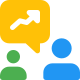 Co-workers chatting for sales growth - line chart with speech bubble icon