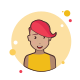 Señora roja del pelo corto en camisa amarilla icon