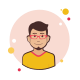 Homme à lunettes rouges et chemise jaune icon