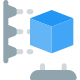 3D printing process on a horizontal machine of a cubic shape icon