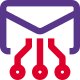 Connected nodes with an envelope isolated on a white background icon