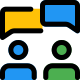 People discussing business on chat with speech bubble icon