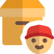 Delivery boy face with a cargo delivery box layout icon