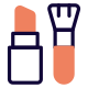 Makeup accessories with a lipstick and foundation brush logotype icon