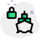 Cargo ship with padlock symbol isolated on white background icon