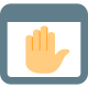 Landing page on web browser tool with a stop hand gesture icon