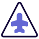 Triangular shape sign board with airplane logotype icon