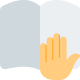 Stop and gesture on a open book isolated on a white background icon