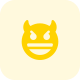 Grinning devil and horns smile with open mouth icon