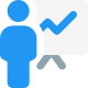 Office peer presenting line chart diagram on white board icon