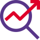 Market research with magnify glass and line graph icon