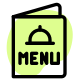 Food menu at restaurant with main course items icon