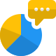 Discussion of sale comparison pie chart over messages icon