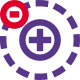 Negative charge on an atom with positively charged in center icon