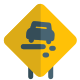 Slippery road with a warning on a road traffic signal icon