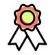 Flower shaped emblem reward with double ribbon icon