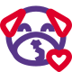 Pug dog emoji blowing kiss with heart icon