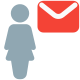 Mail send to businesswoman from company server icon