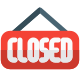 Closed sign board hanging at shopping mall door icon