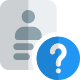 Company profile employee ID with a question mark isolated on a white background icon