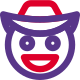 Grinning cowboy and hat smile with open mouth icon
