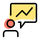 Businessman with sales infilation figure graph in comment box icon