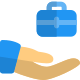 Business stakes shared among business partners - hand and briefcase icon