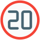 Twenty km per hour speed limit set to third lane icon