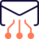 Connected nodes with an envelope isolated on a white background icon
