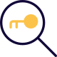Find key with magnification glass isolated on a white background icon