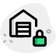 Locked pivate property warehouse with padlock symbol icon