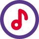 Music application with musical note in a circle icon