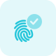Verified finger scan with checkmark logotype layout icon