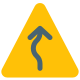 Traffic overtaking on a triangular sign post on a road icon