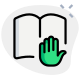 Stop and gesture on a open book isolated on a white background icon